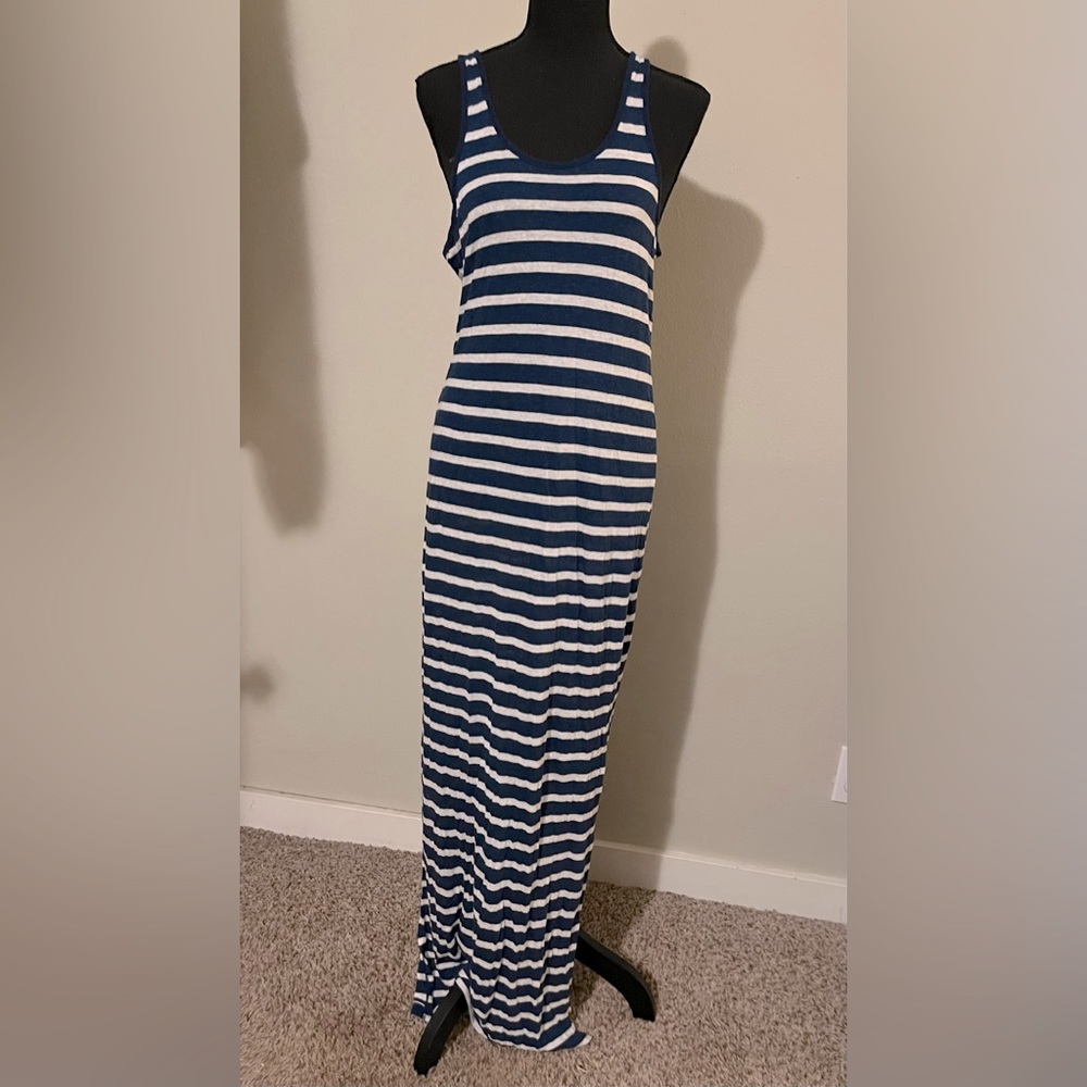 Blue/cream striped maxi dress. L.O.G.G. Size M